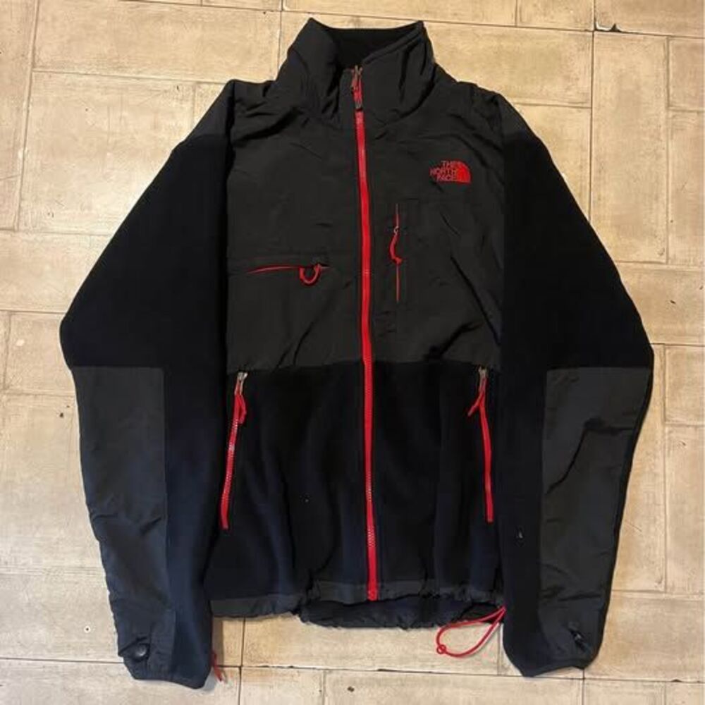 The north face black and red fleece zip up jacket multi pocket size medium